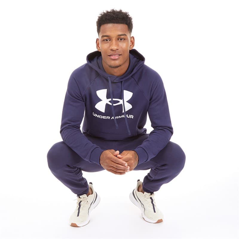 Under Armour Herren UA Rival Fleece Logo Hoodie Mitternachtsblau/wit - Afbeelding 4