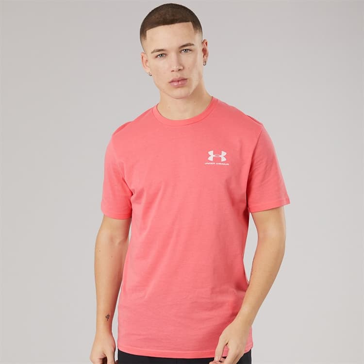 Under Armour Heren UA Sportstyle Linker Borst Korte Mouw T Shirt Bittersweet Pink/Wit