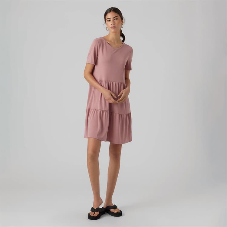 Vero Moda Dames Filli Calia Korte Mouw Mini Jurk Nostalgia Roos