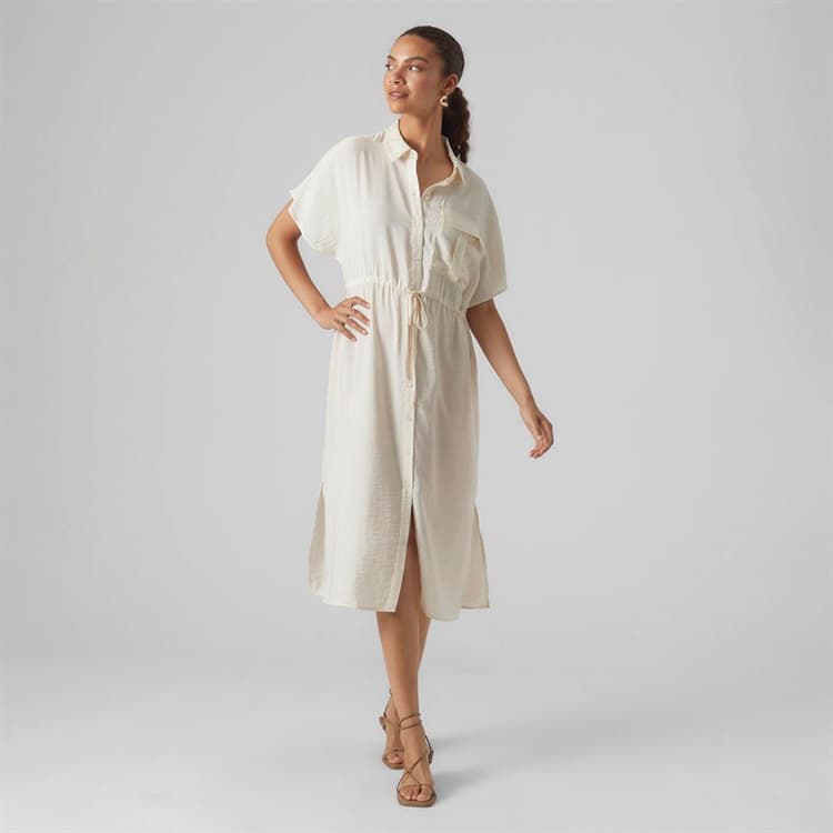 Vero Moda Dames Iris Korte Mouw Overhemd Jurk Gebroken Wit