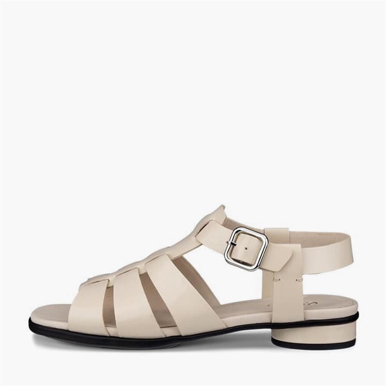 ECCO Dames Gevormde Alba Lederen Romeinse Sandalen Limestone