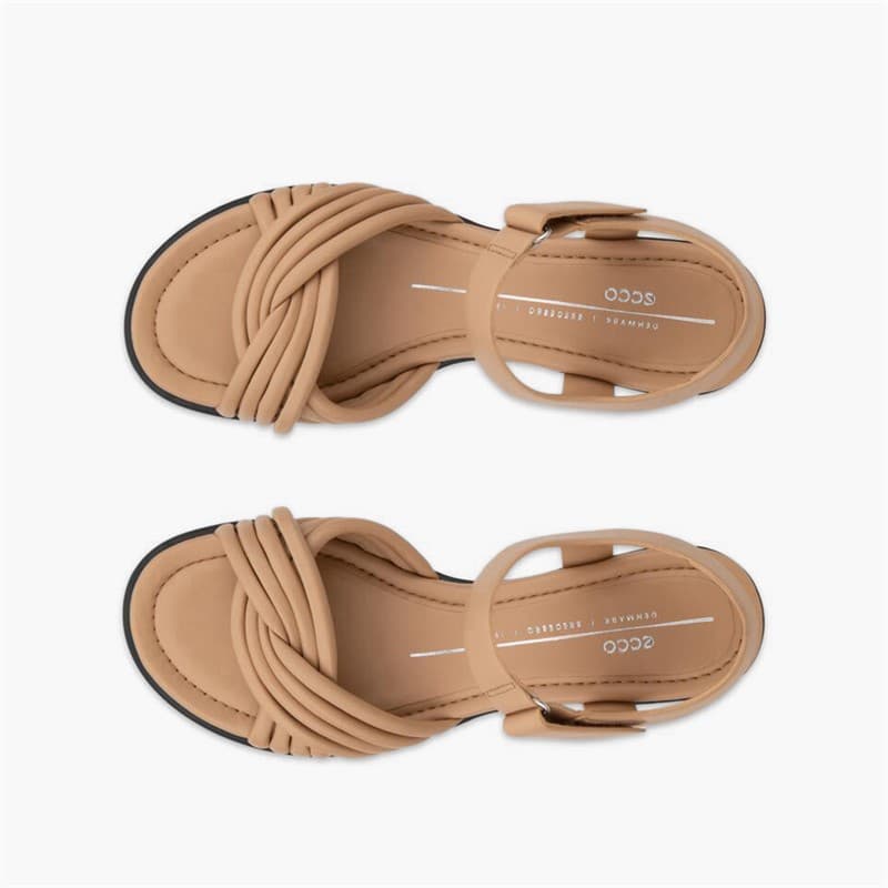 ECCO Dames Gebeeldhouwde 36 Buizen Lederen Hoge Hak Sandalen Biscuit - Afbeelding 4