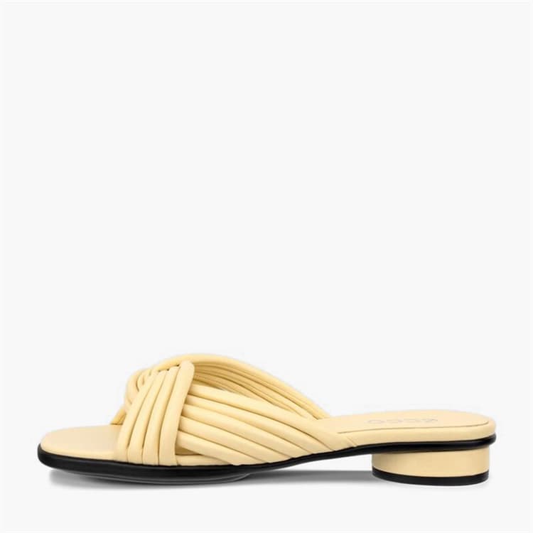 ECCO Dames Alba Leer Sculpted Cross Strap Slide Sandalen Straw