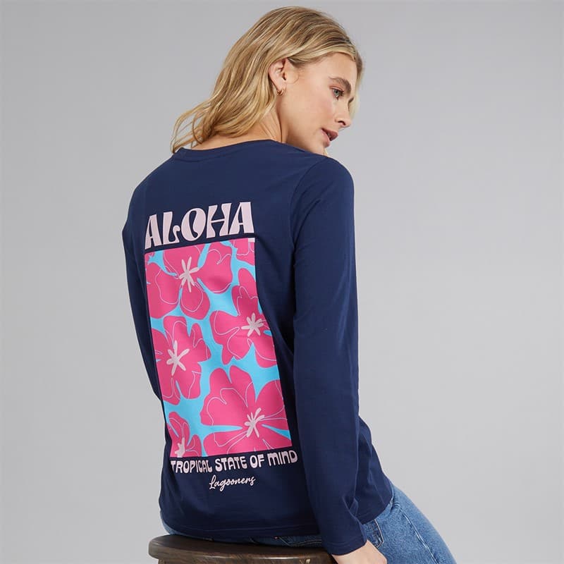 Lagooners Dames Brixcombe Lange Mouw T-Shirt Navy - Afbeelding 1