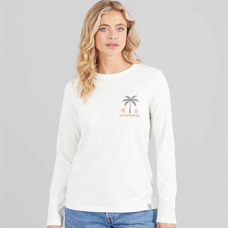 Lagooners Dames Lanternwood Lange Mouwen T Shirt Ecru - Afbeelding 2