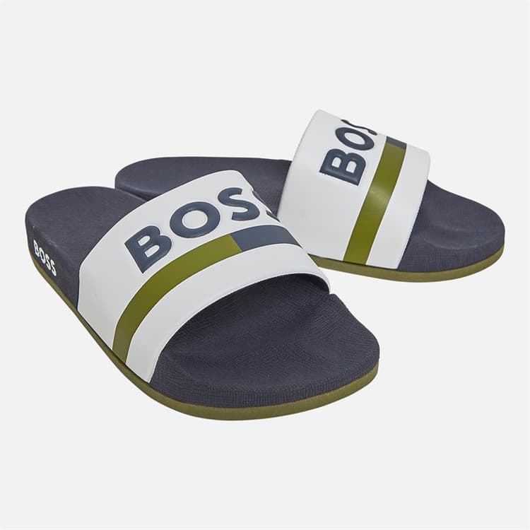 BOSS Junior Jongens logo streep slippers wit