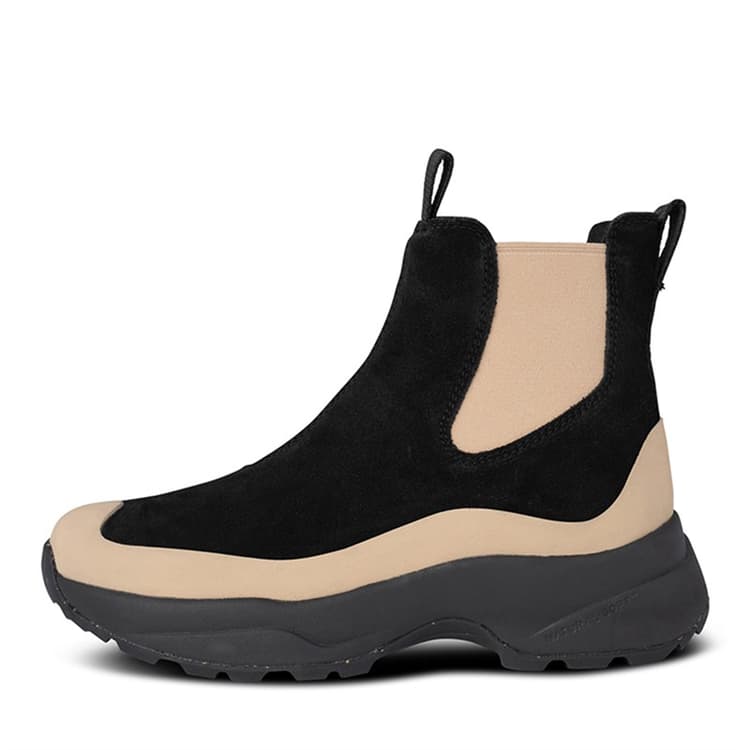 Woden Dames Solveig Suède Waterdichte Laarzen 864 Black/Coffee Cream