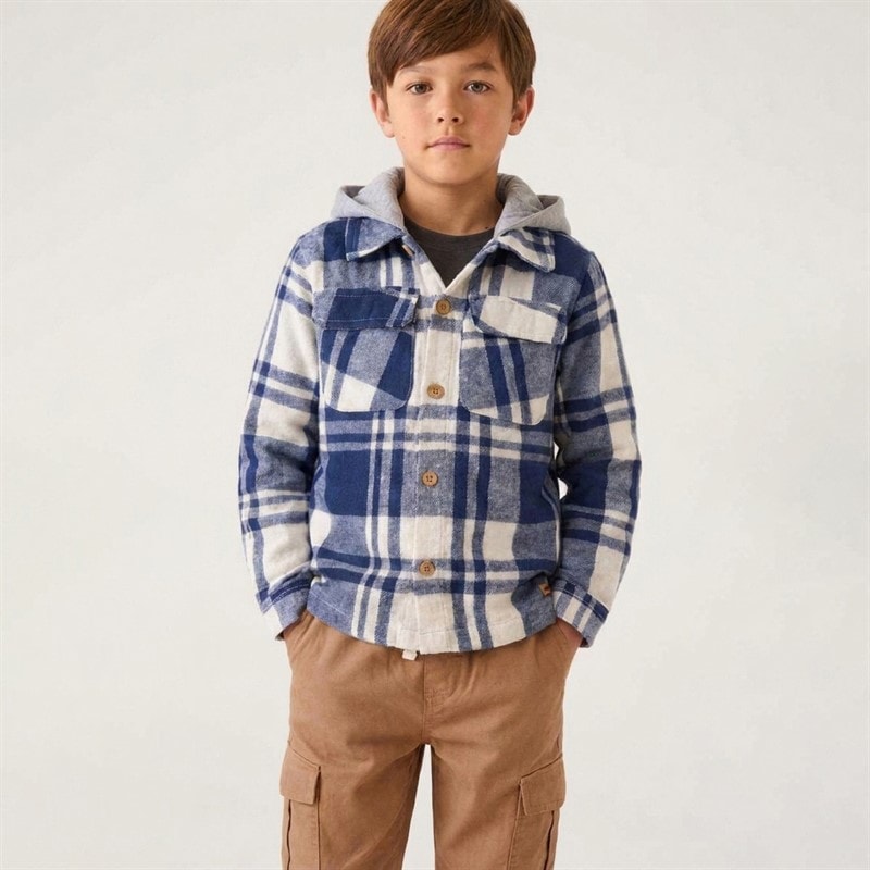 Ensemble chemise à capuche en flanelle et cargo en toile garçons Marine - Image 3