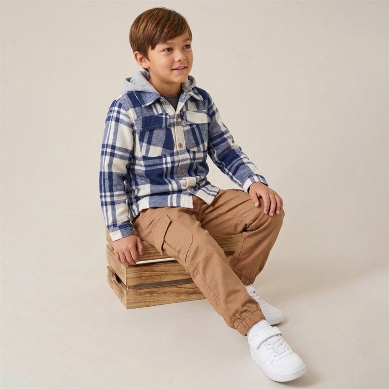 Ensemble chemise à capuche en flanelle et cargo en toile garçons Marine - Image 4