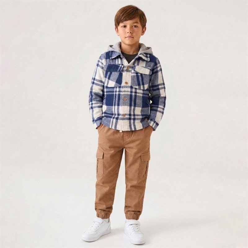Ensemble chemise à capuche en flanelle et cargo en toile garçons Marine - Image 5