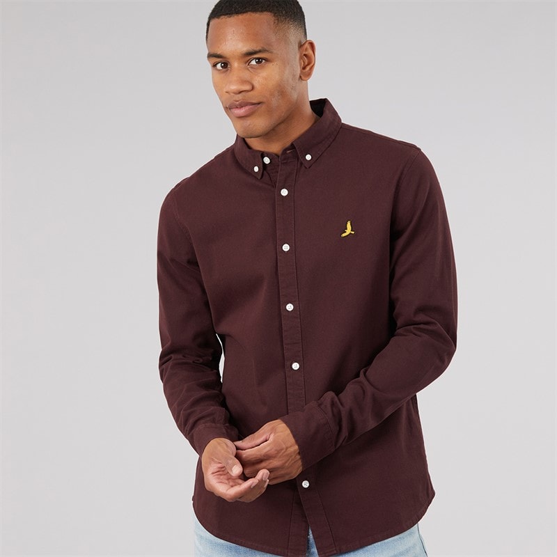 Brave Soul Mężczyźni szara koszula z długim rękawem - Burgundy/Navy