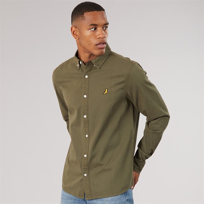 Brave Soul Mężczyźni szara koszula z długim rękawem - Khaki/Jet Black