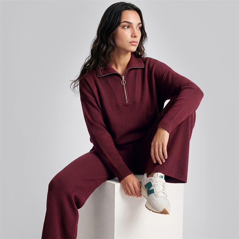 Brave Soul Ensemble pull tricoté Joey et pantalon large femmes - Wine