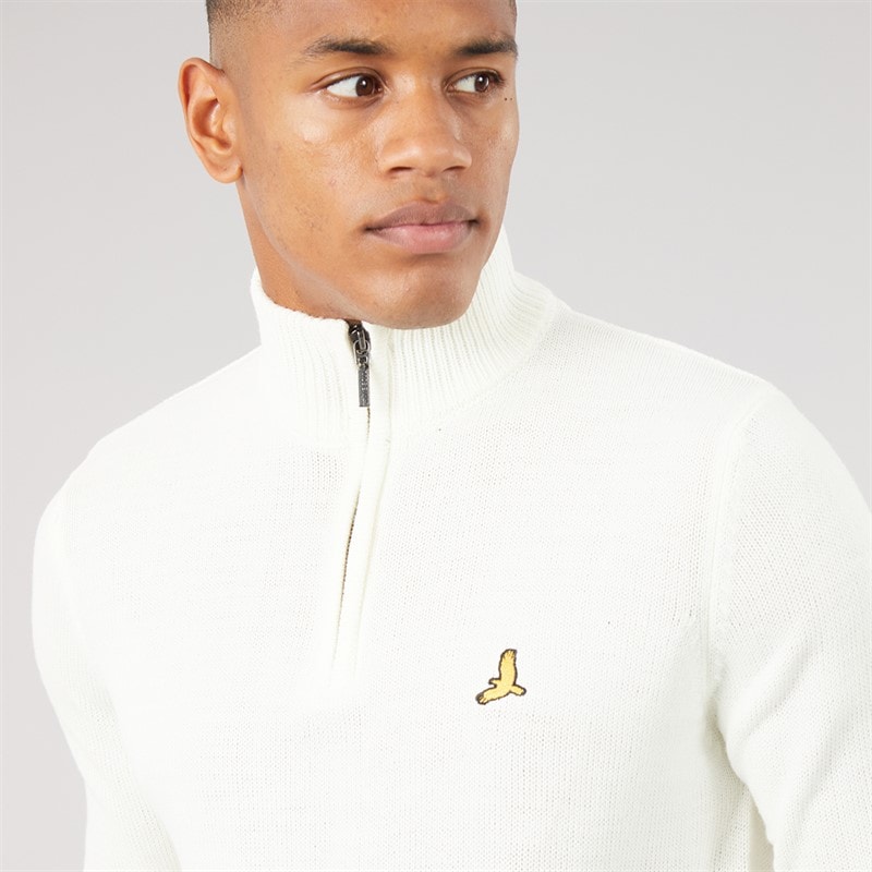 Heren bremner trui met kwartritssluiting en funnelneck Vintage White/Zilvergrijs - Afbeelding 3