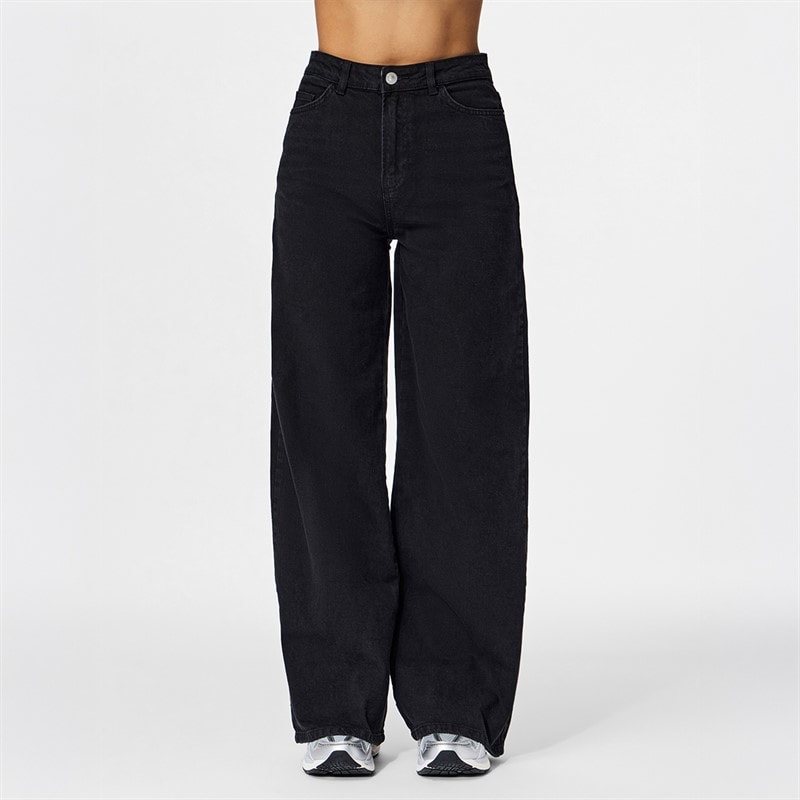 Pieces Damskie jeansy elma o szerokich nogawkach - Black Denim
