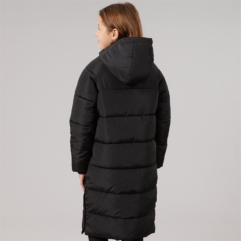 Bench Meisjes ryelle gewatteerde jas met capuchon en maxi-lengte - Zwart - Afbeelding 2