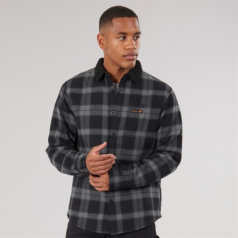 Herren - Zyren Wattiertes Kariertes Flanell-Oberhemd Schwarz/Dark Grey Check - Bild 3