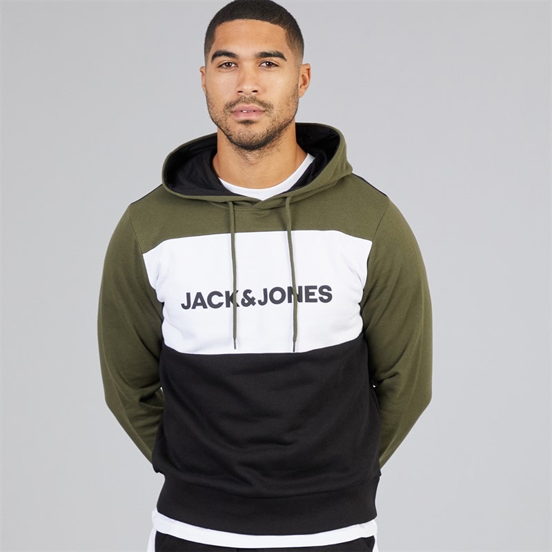 JACK & JONES Mężczyźni bluza z kapturem z logo blocking - Forest Night