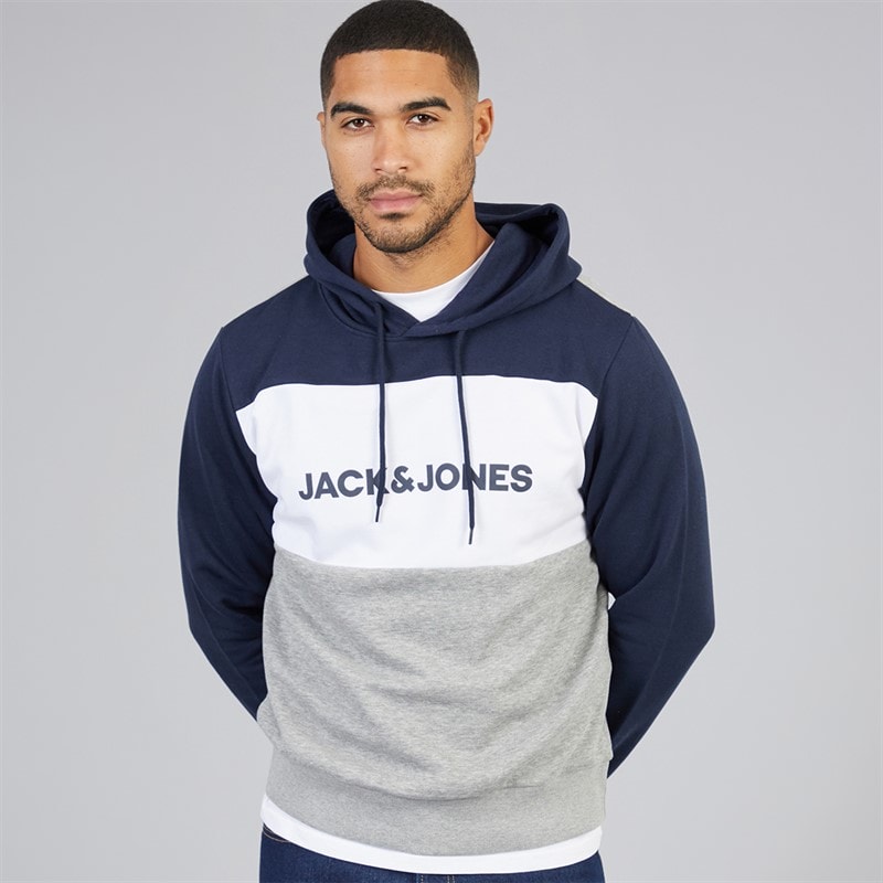 JACK & JONES Mężczyźni bluza z kapturem z logo blocking - Navy Blazer