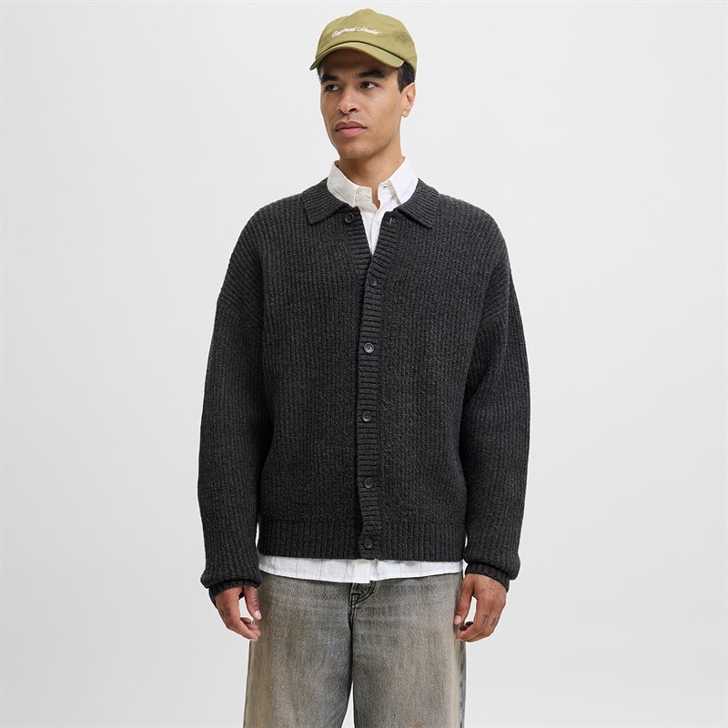Mężczyźni sweter rozpinany z dzianiny Dark Grey Marl – zdjęcie  1