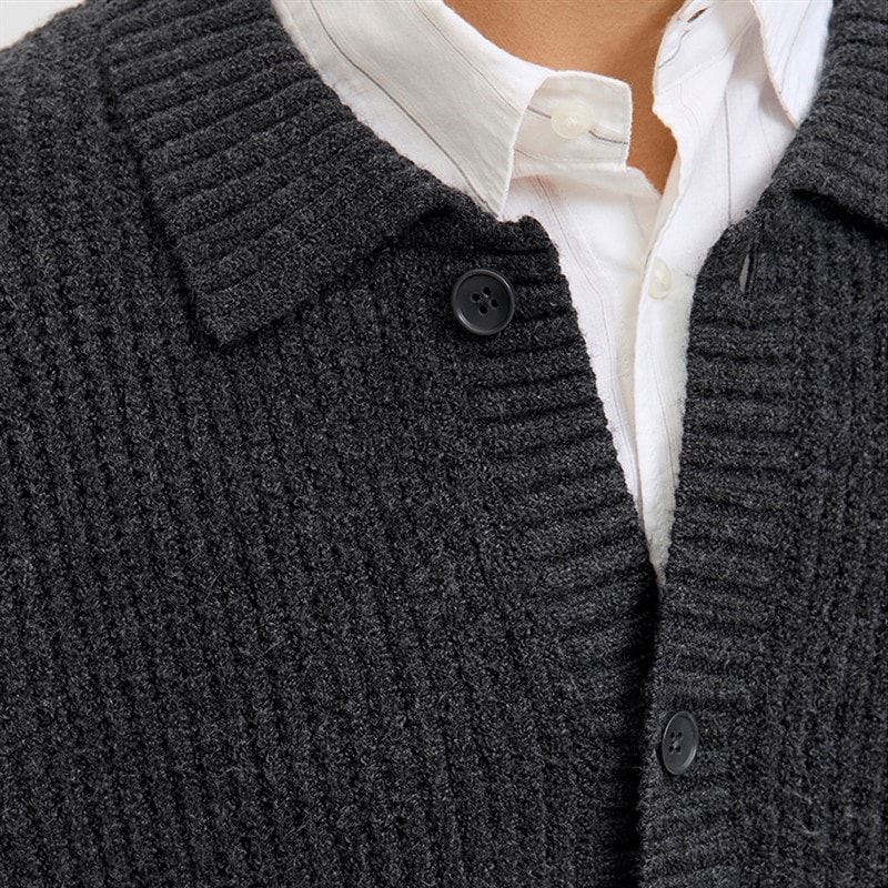 Mężczyźni sweter rozpinany z dzianiny Dark Grey Marl – zdjęcie  3