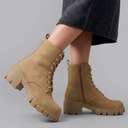 Damen - Chunky Schnürstiefel Stone