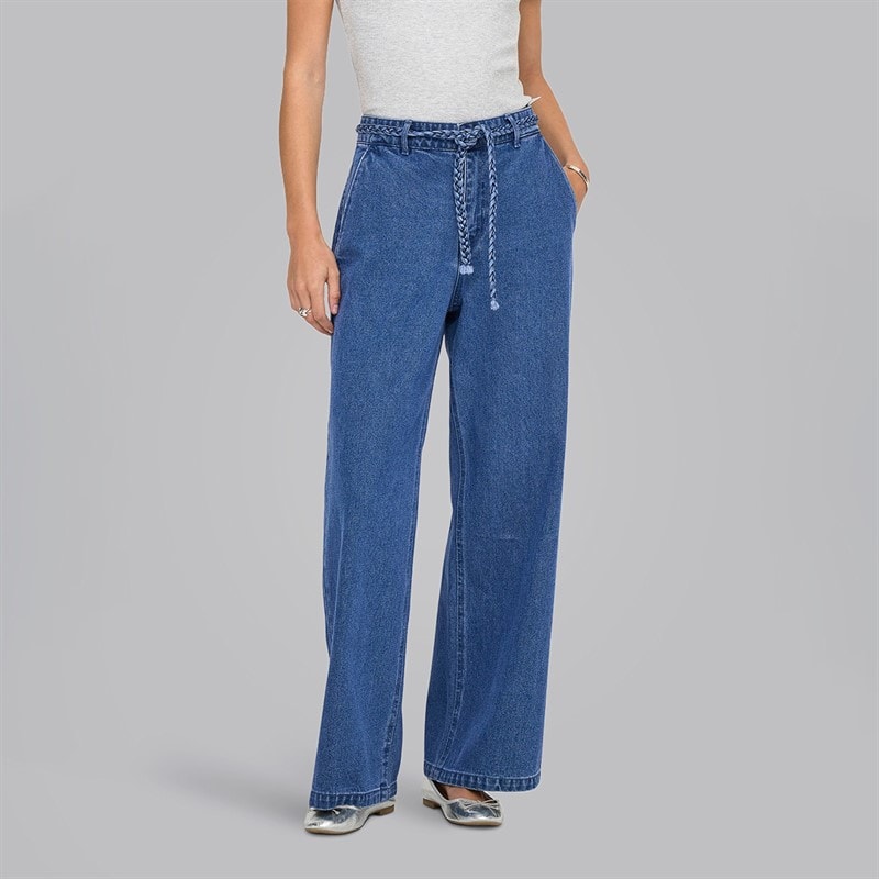 Damen - Arlene Geflochtene Weite Jeans Mittelblau Denim - Bild 1