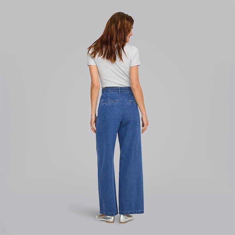 Damen - Arlene Geflochtene Weite Jeans Mittelblau Denim - Bild 2