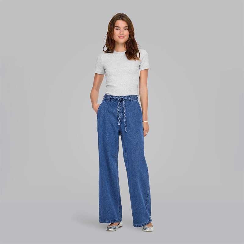 Damen - Arlene Geflochtene Weite Jeans Mittelblau Denim - Bild 4