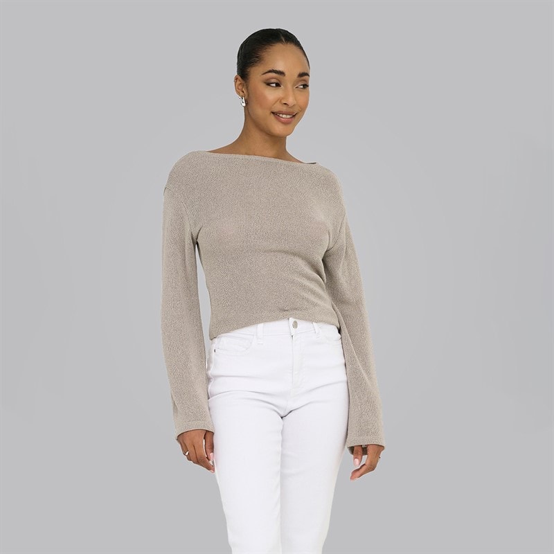 Only Dames spezia top met lange mouwen en boothals - String