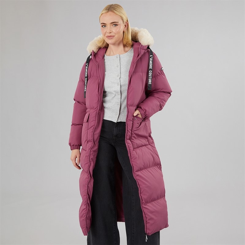Dames iris lange pufferjas Mauve - Afbeelding 3