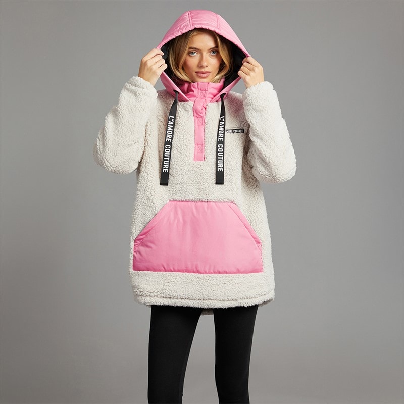 Damen - Nebraska Borg Kapuzenjacke Camel/Pink - Bild 5
