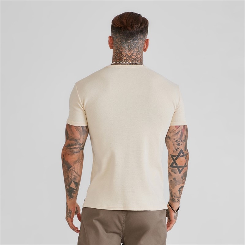 Mężczyźni t-shirt waffle muscle fit Ecru – zdjęcie  2