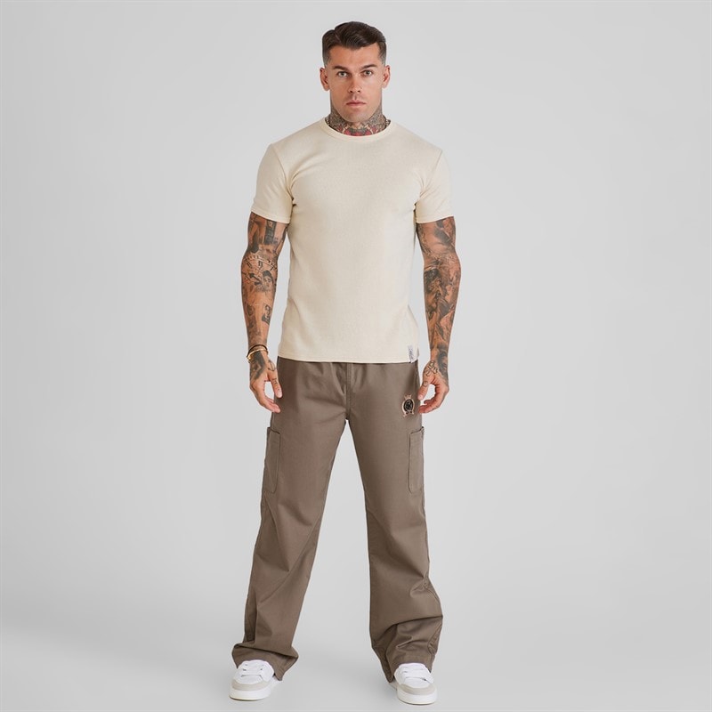 Mężczyźni t-shirt waffle muscle fit Ecru – zdjęcie  4