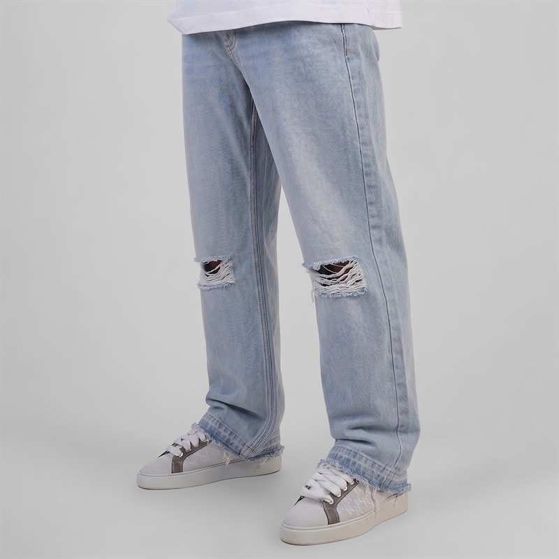 SikSilk Mężczyźni spodnie dżinsowe o luźnym kroju z efektem przetarcia - Washed Light Blue