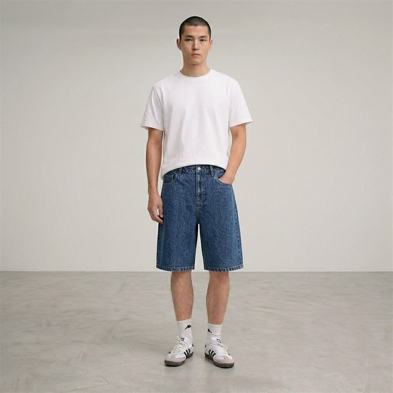 Herren - Sdomidt Locker Sitzende Denim-Shorts Middle Blue Denim - Bild 1