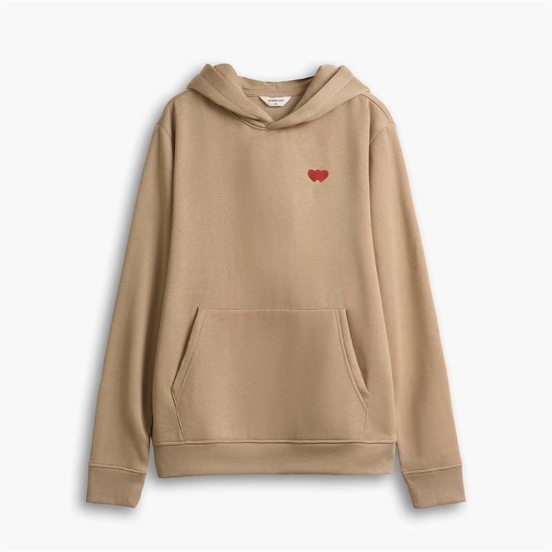 Mężczyźni bluza z kapturem z nadrukiem serca z przodu Khaki – zdjęcie  1