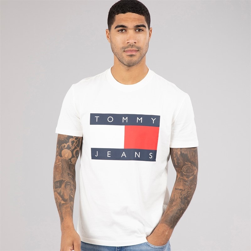 Tommy Jeans Mężczyźni koszulka z dużą flagą - Ancient White