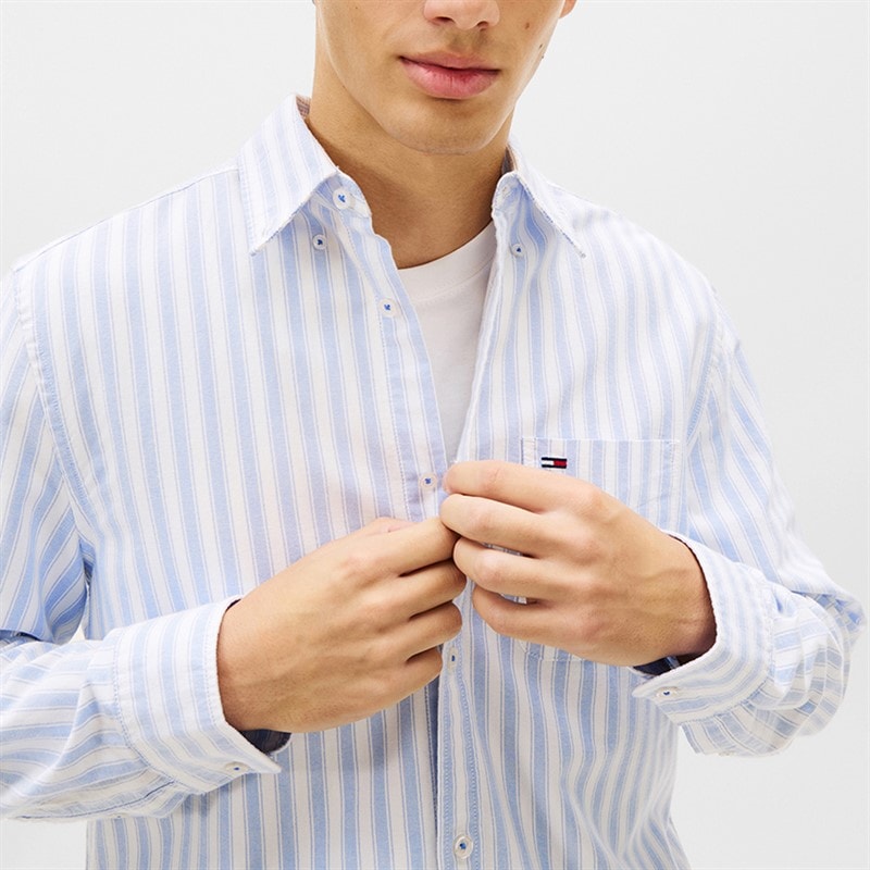 Heren gestreept oxford overhemd met lange mouwen Blue Twilight Stripe - Afbeelding 4