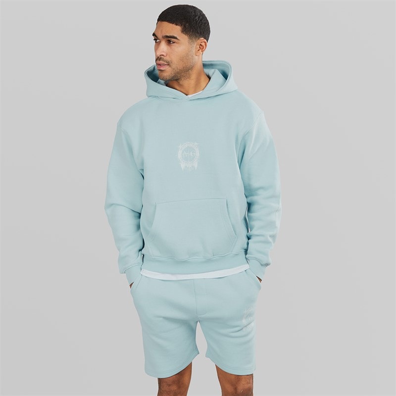 Ensemble sweat à capuche fausse peau et shorts hommes Skyblue - Image 1