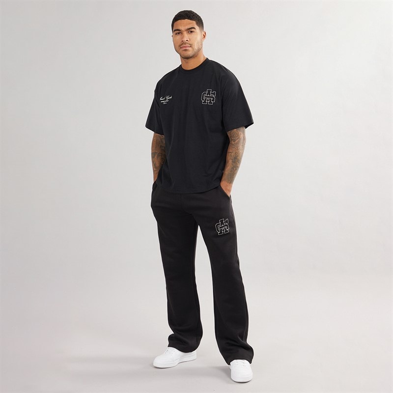 Herren - Emblem Jogginghose mit Offenem Saum Schwarz - Bild 3