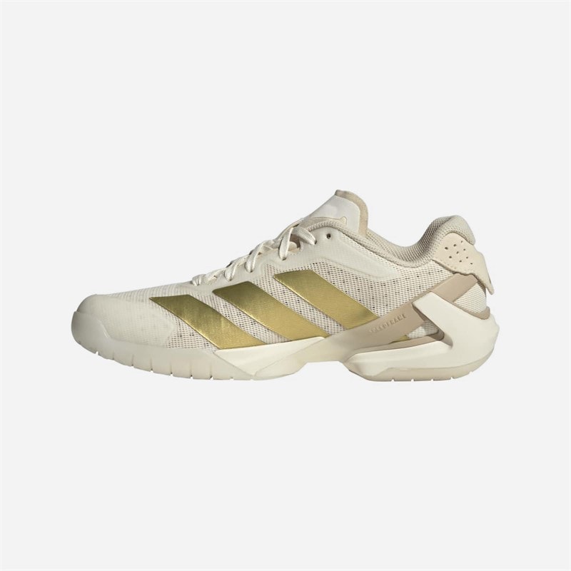 Damen - Courterblast Adizero Hallenschuhe Off White/Gold Metallic/Crystal Sand - Bild 5
