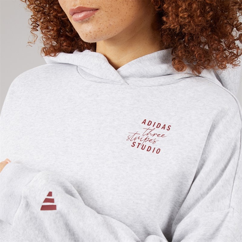 adidas Dames 3 stripes studio hoodie - Lichtgrijs Heather - Afbeelding 3