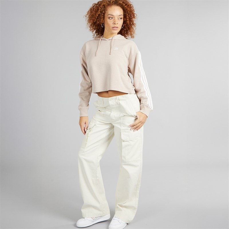 Sweat à capuche court Adicolor 3 bandes femmes Wonder Taupe - Image 4