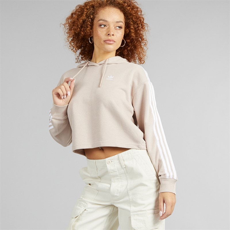 Sweat à capuche court Adicolor 3 bandes femmes Wonder Taupe - Image 5