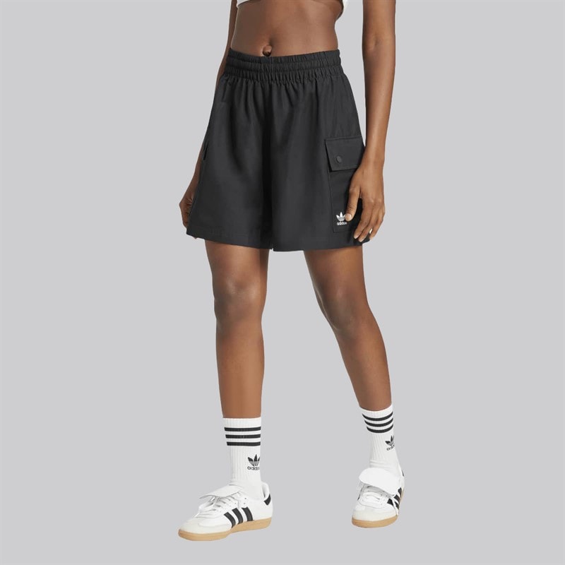 Shorts cargo tissés taille haute essentiels femmes Noir - Image 1