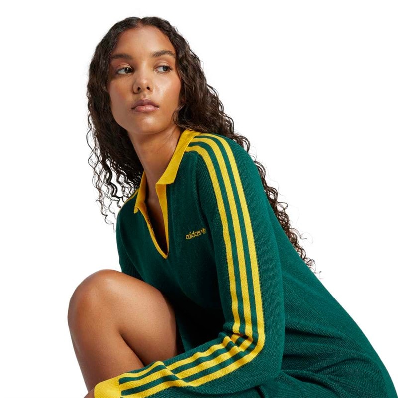 adidas Originals Robe polo en maille femmes - Vert universitaire/Cream Yellow - Image 3