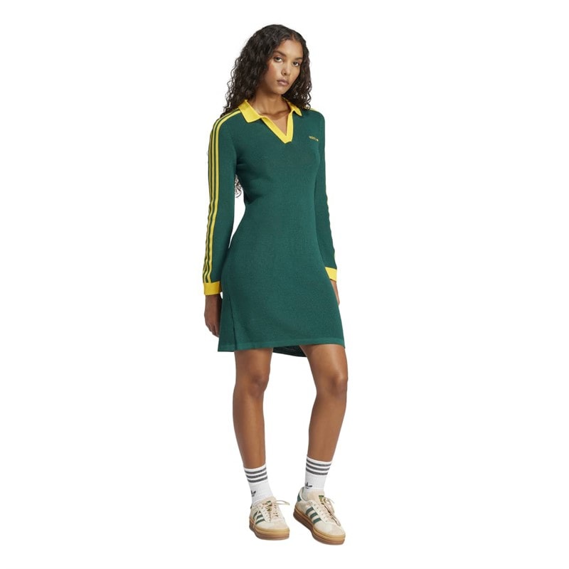 adidas Originals Robe polo en maille femmes - Vert universitaire/Cream Yellow - Image 4