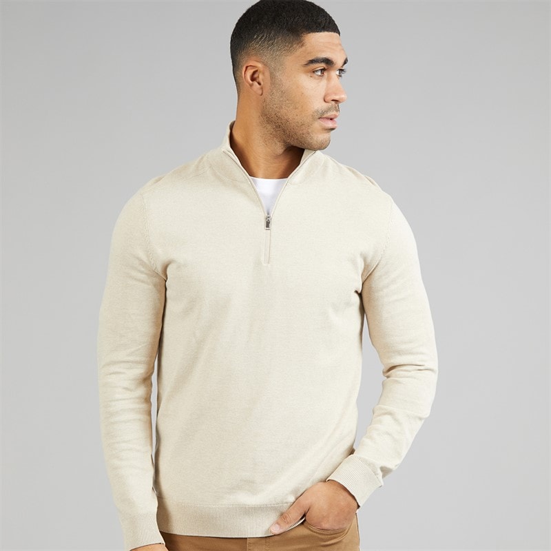 Pull en maille à fermeture éclair 1/4 hommes Oatmeal - Image 1
