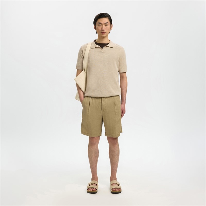 Selected Herren - Mattis Leinenmischung Offenes Polohemd - Oatmeal